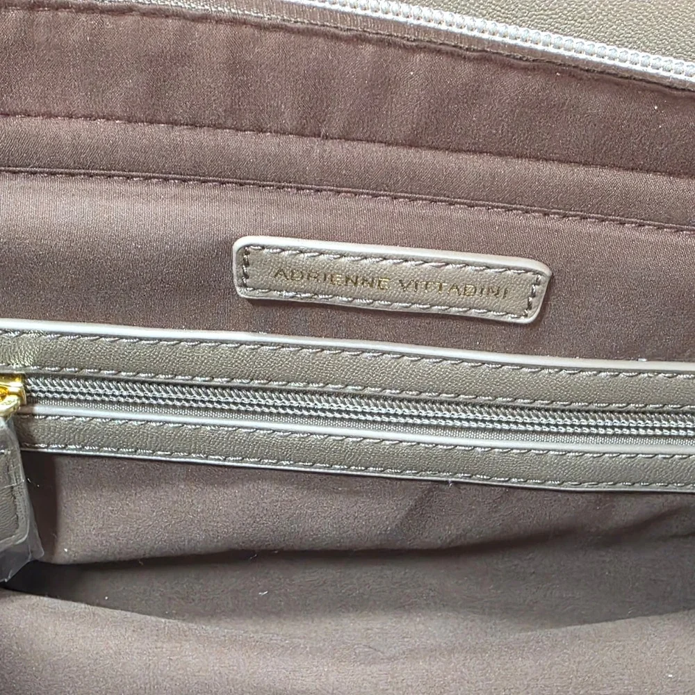 Adrienne Vittadini Taupe Saffiano Faux Leather Satchel‎ Handbag Gold Hardware